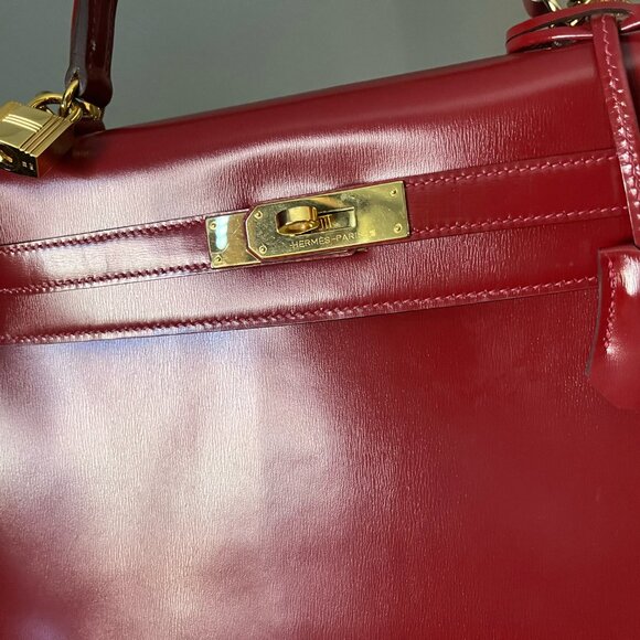 Wirkin Designer Inspired Kelly Red Box Smooth Leather 32 CM Bag - Picture 3 of 11